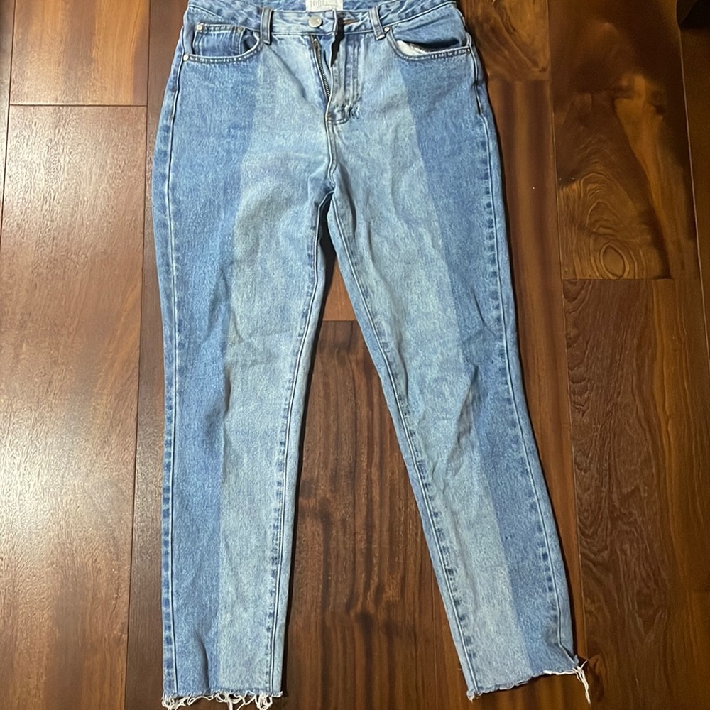 High waisted color block jeans